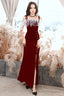 Wine Red Velvet Straps Wedding Prom Dress, Wine Red Lace-Up Prom Dresses