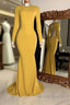Winter Wedding Guest Dress Long Sleeves High Neck Yellow Prom Dresses