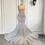 Women Silver Long Mermaid Prom Dresses Sexy Sheer Mesh Luxury Sparkly Handmade Diamond Black Girl Prom Gala Gown