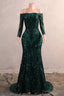 Womens Off Shoulder Mermaid Green Prom Dress Bride Bridesmaid Dresses Prom Gown