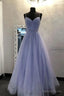 Sparkly A Line Lavender Spaghetti Straps Prom Dress, Tulle Sweetheart Prom Dresses