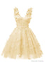 Yellow 3D Butterfly Lace Applique Tulle Homecoming Dress for Teens Sweetheart Mini Short Prom Dresses
