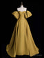 Yellow A Line Satin Long Prom Dress, Yellow Long Prom Dresses