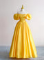 Yellow A Line Satin Off Shoulder Prom Dress, Yellow Prom Dresses
