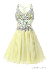 Yellow Chiffon Crystal Homecoming Dress