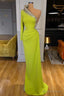 Yellow Green Long Sleeves One Shoulder Prom Dress Mermaid With Beads
