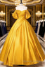 Yellow Off Shoulder Satin Long Prom Dresses Quinceanera Dresses