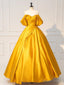 Yellow Off Shoulder Satin Long Prom Dress, Yellow Long Prom Dresses