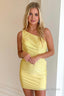Yellow Open Back Sequins One Shoulder Tight Homecoming Dresses