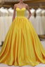 Yellow Satin Ball Gown Sweetheart Floor Length Prom Dresses