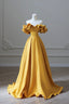 Yellow Satin Long Prom Dress, Simple Off Shoulder Prom Dresses