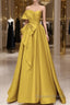 Yellow Satin Long Prom Dresses, Yellow Evening Dresses