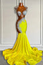 Yellow Scoop Prom Dress With Beadings And Tassels - Mermaid Long