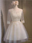 Yellow Tulle Lace 3 4 Sleeve Homecoming Dresses