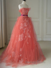 Yellow tulle lace long prom Dresses, yellow tulle formal Dresses