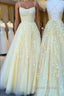 Yellow tulle lace long prom Dress, yellow tulle lace Prom Dresses