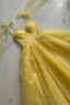 Yellow Tulle Long A Line Prom Dress, Cute Spaghetti Strap Prom Dresses