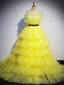 Yellow Tulle Long Prom Dress, Yellow Tulle Formal Dress