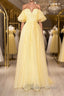Yellow tulle off shoulder long prom Dress yellow Prom Dresses