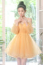 Yellow Tulle Short A-Line Prom Dress, Yellow Homecoming Party Dress