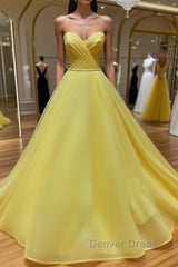 Yellow tulle sweetheart long prom Dresses yellow formal Dresses