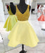 Yellow V Neck Sequin Short Prom Dress, Homecoming Dresses