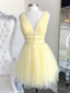Yellow V Neck Tulle Sequin Short Prom Dress Yellow Prom Dresses