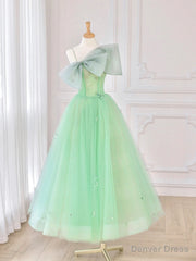 Green Tulle Short Prom Dress, A-Line Evening Dress with Bow