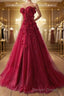 A Line Prom Dress Elegant Dresses Prom Sweep Brush Train Sleeveless Sweetheart Tulle with Pleats Sequin Appliques