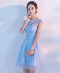 Light Blue A Line Tulle Lace Short Prom Dress, Homecoming Dress