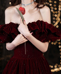 Simple Burgundy Velvet Long Prom Dress, Burgundy Bridesmaid Dress