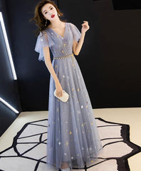 Blue Tulle Long Prom Dress, Blue Tulle Bridesmaid Dress