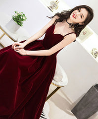 Burgundy Sweetheart Tea Length Prom Dress, Burgundy Bridesmaid Dress, 1