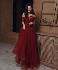 Burgundy Sweetheart Tulle Sequin Long Prom Dress, Burgundy Formal Dress, 2