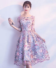 Unique Round Neck Tulle Lace Short Prom Dress, Bridesmaid Dress