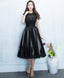 Black Round Neck Lace Tulle Short Prom Dress, Black Evening Dress, 1