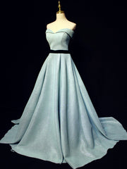 Light Blue A line Long Prom Dress Outfits For Girls, Blue Formal Evening Dresses