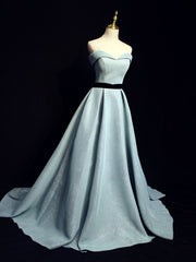 Light Blue A line Long Prom Dress Outfits For Girls, Blue Formal Evening Dresses