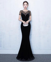 Mermaid Round Neck Velvet Long Prom Dress, Evening Dress