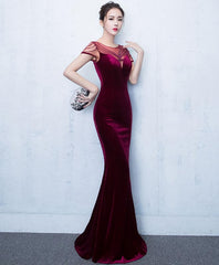 Mermaid Round Neck Velvet Long Prom Dress, Evening Dress