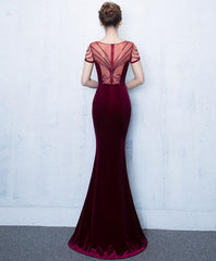 Mermaid Round Neck Velvet Long Prom Dress, Evening Dress