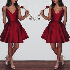 Burgundy 2023 Short Cute Simple Spaghetti Straps Homecoming Dresses