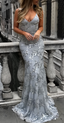 Sexy V Neck Mermaid Sequined Backless Long Prom Dresses