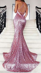 Trumpet Mermaid Spaghetti Straps Backless Sequins 2023 Sexy Prom Dresses