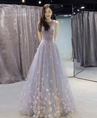 Light Blue Tulle Long Prom Dress, Blue Evening Dress, 1