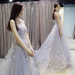 Light Blue Tulle Long Prom Dress, Blue Evening Dress, 1