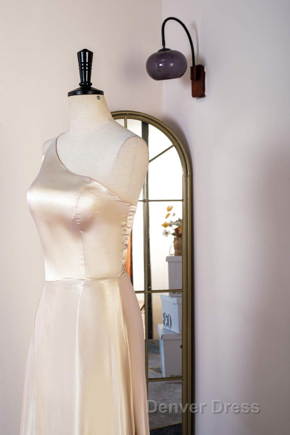 Champagne One Shoulder A-line Satin Tea Length Bridesmaid Dresses