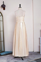 Champagne One Shoulder A Line Satin Tea Length Bridesmaid Dresses