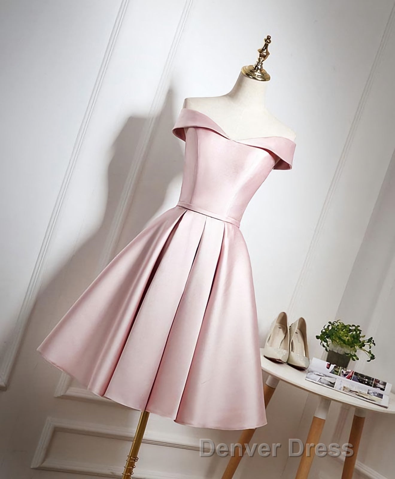 Cute Pink A Line Short Prom Dresses, Pink Evening Dresses