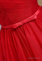 Red Tulle Short Prom Dress, A Line Prom Dresses